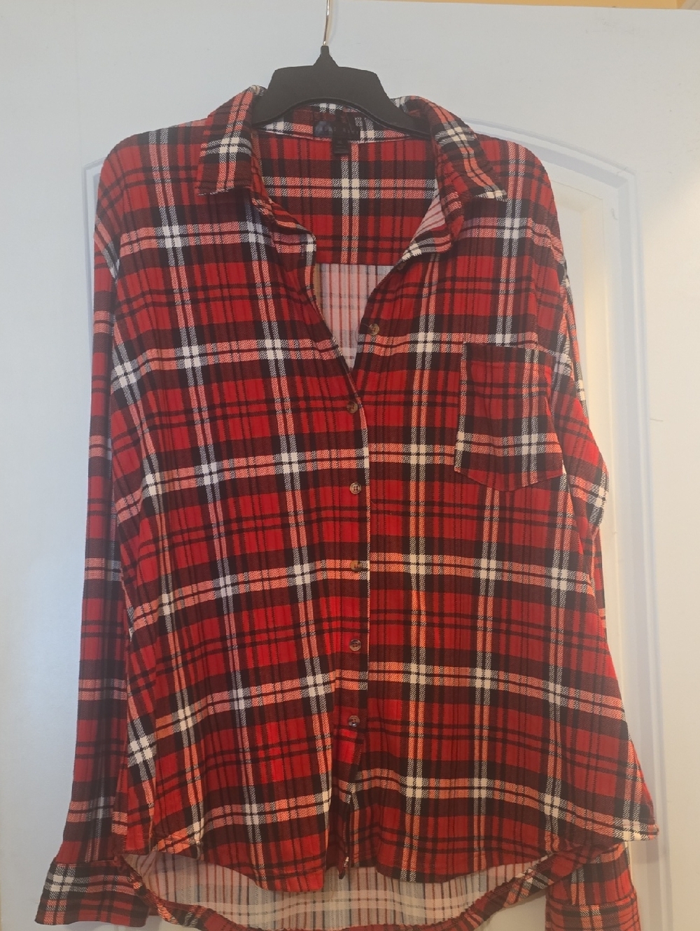 Women's Red Plaid Button-Down Shirt